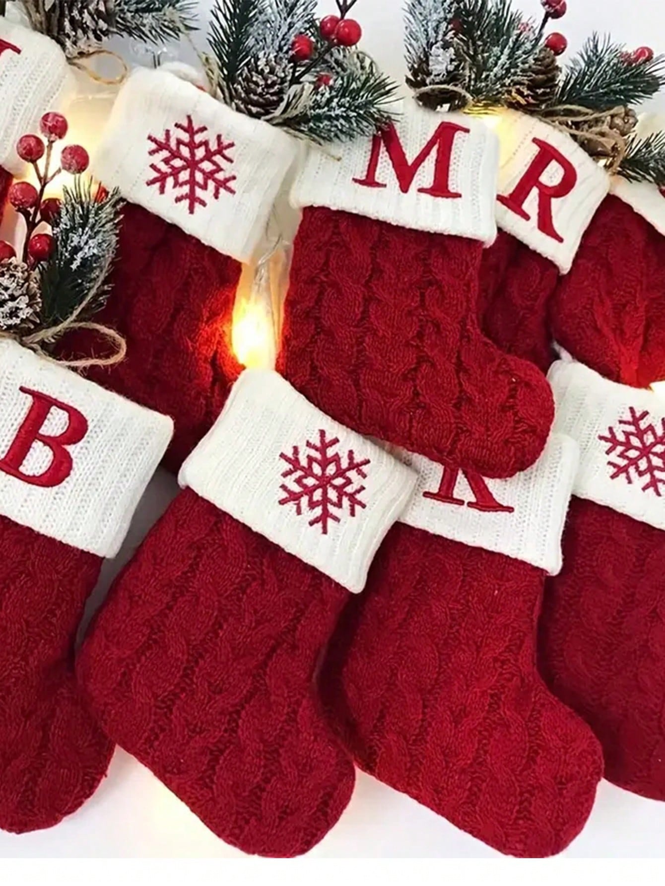 1pc, Knitted Letter Christmas Socks, Home Christmas Tree Ornaments, Christmas Decoration, Red Christmas Socks, Used For Christmas Theme Dress Up,Christmas