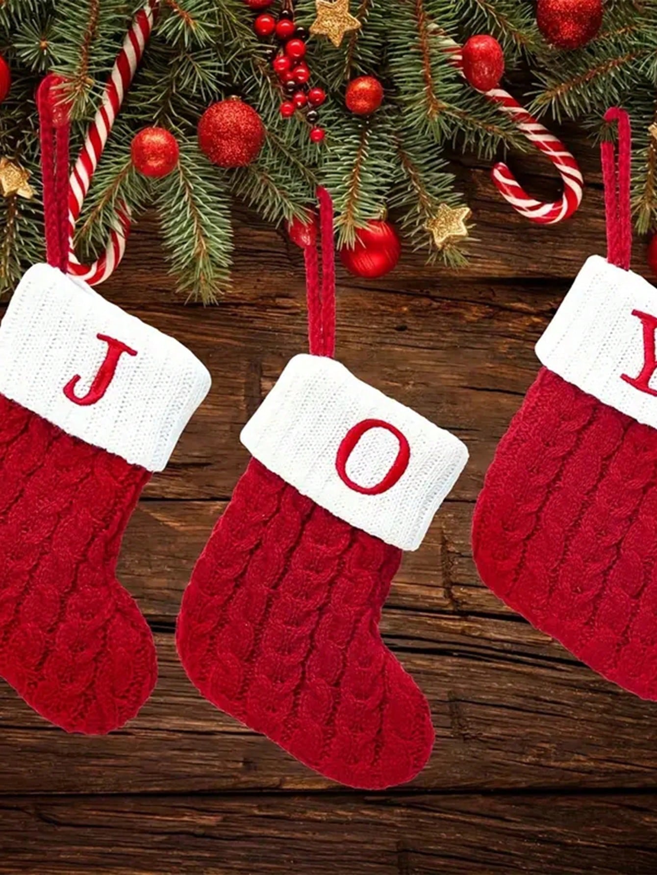 1pc, Knitted Letter Christmas Socks, Home Christmas Tree Ornaments, Christmas Decoration, Red Christmas Socks, Used For Christmas Theme Dress Up,Christmas