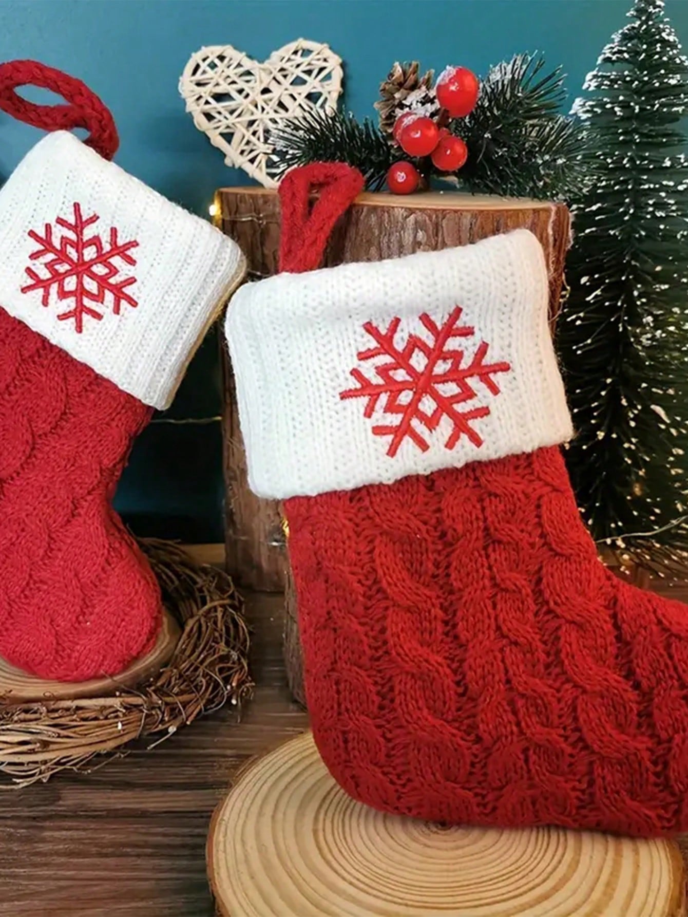 1pc, Knitted Letter Christmas Socks, Home Christmas Tree Ornaments, Christmas Decoration, Red Christmas Socks, Used For Christmas Theme Dress Up,Christmas