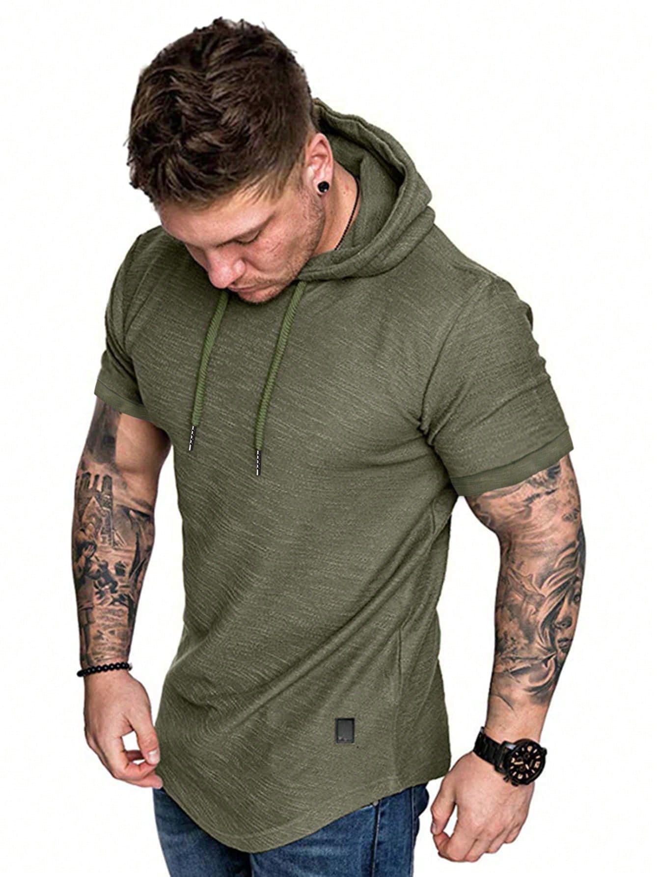 Manfinity Homme Men Patched Curved Hem Hooded Tee