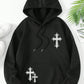 Slayr Cross Print Kangaroo Pocket Drawstring Thermal Lined Hoodie