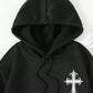 Slayr Cross Print Kangaroo Pocket Drawstring Thermal Lined Hoodie