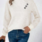 EMERY ROSE Button Detail Asymmetrical Neck Drop Shoulder Sweatshirt,Long Sleeve Tops