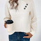 EMERY ROSE Button Detail Asymmetrical Neck Drop Shoulder Sweatshirt,Long Sleeve Tops