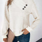 EMERY ROSE Button Detail Asymmetrical Neck Drop Shoulder Sweatshirt,Long Sleeve Tops