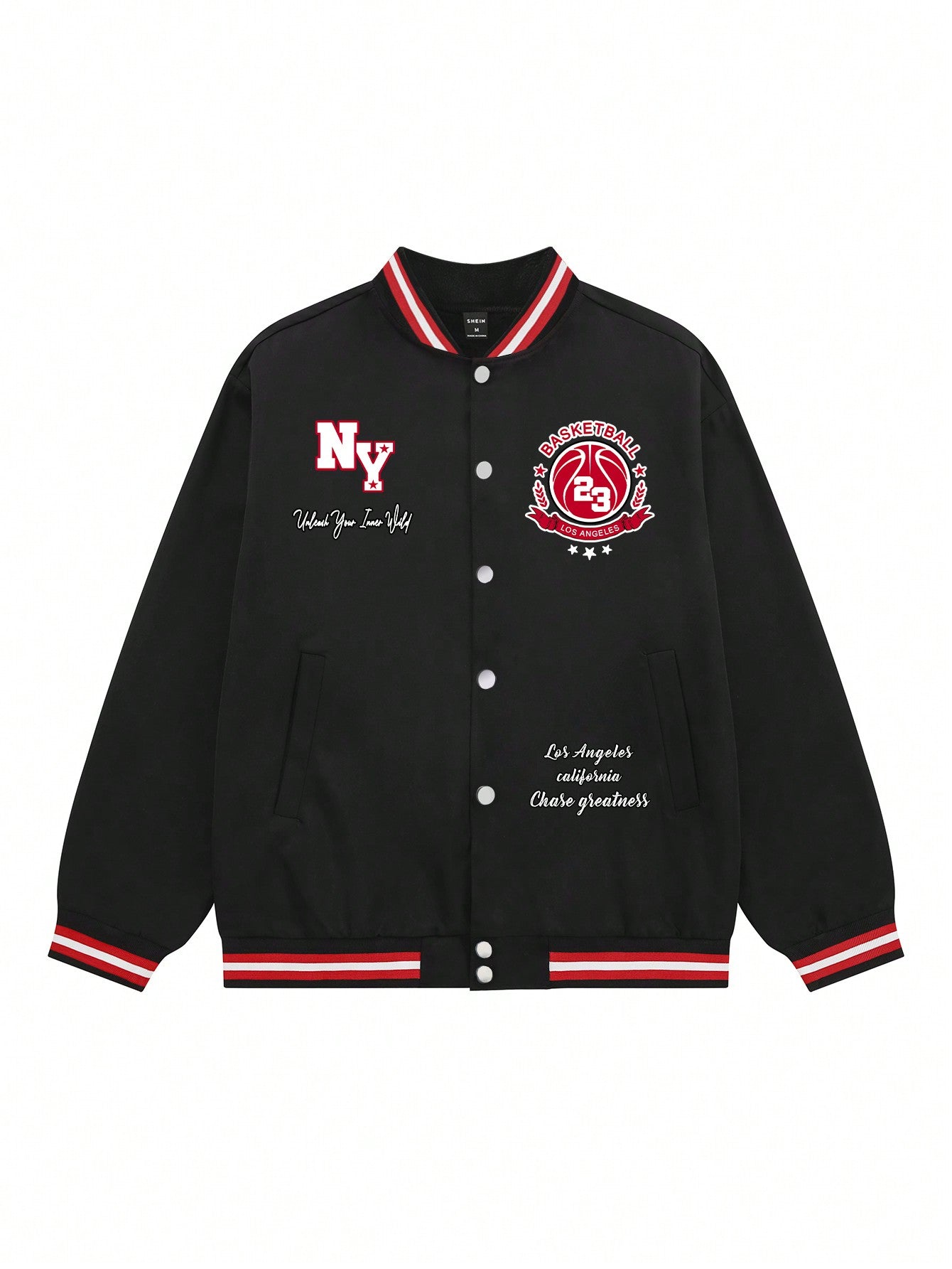 Manfinity EMRG Men's Letter And Basketball Pattern Button-Front Jacket