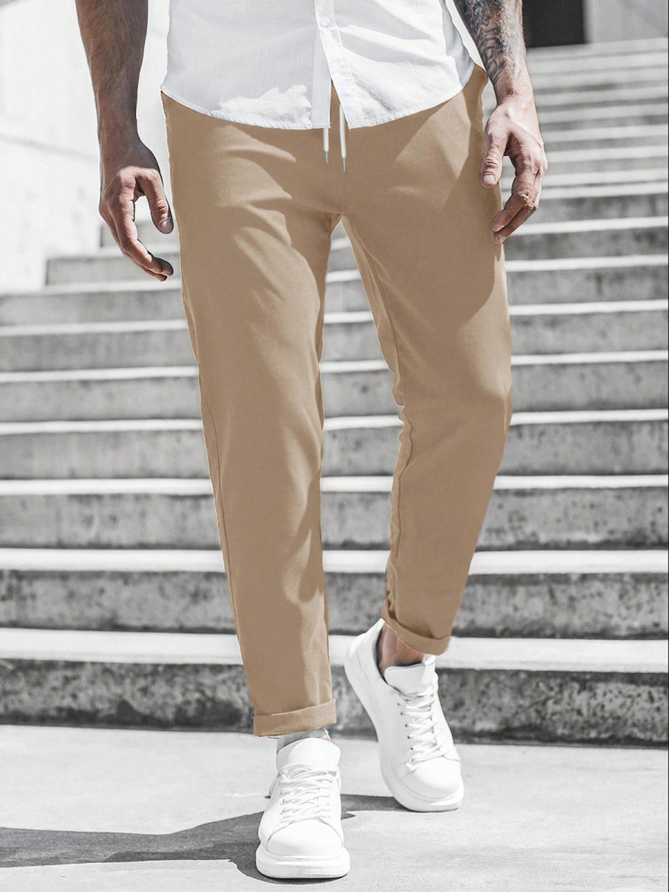 Manfinity Homme Men Solid Tapered Pants, Going Out Plain Long Casual Slacks Pants, For Husband, Boyfriend Gifts