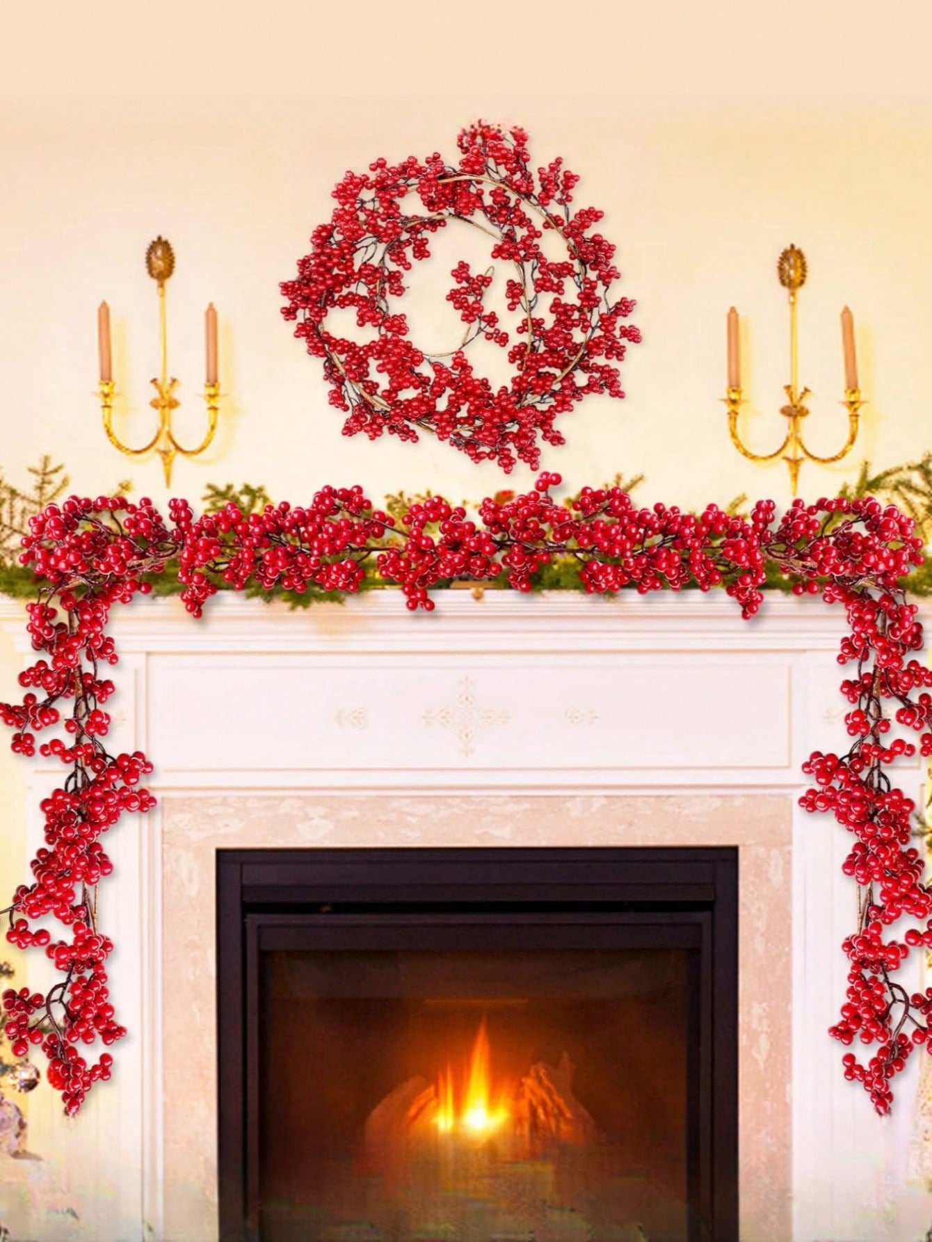 1Pc Red Berry Garland Christmas Decoration 6.23Ft Holiday Garland Artificial Red Berry Garland With Bendable Stems Christmas Fireplace Decoration Banister(, Halloween, Halloween Decoration