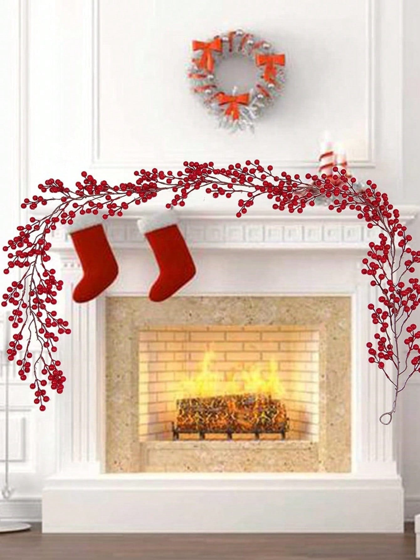 1Pc Red Berry Garland Christmas Decoration 6.23Ft Holiday Garland Artificial Red Berry Garland With Bendable Stems Christmas Fireplace Decoration Banister(, Halloween, Halloween Decoration