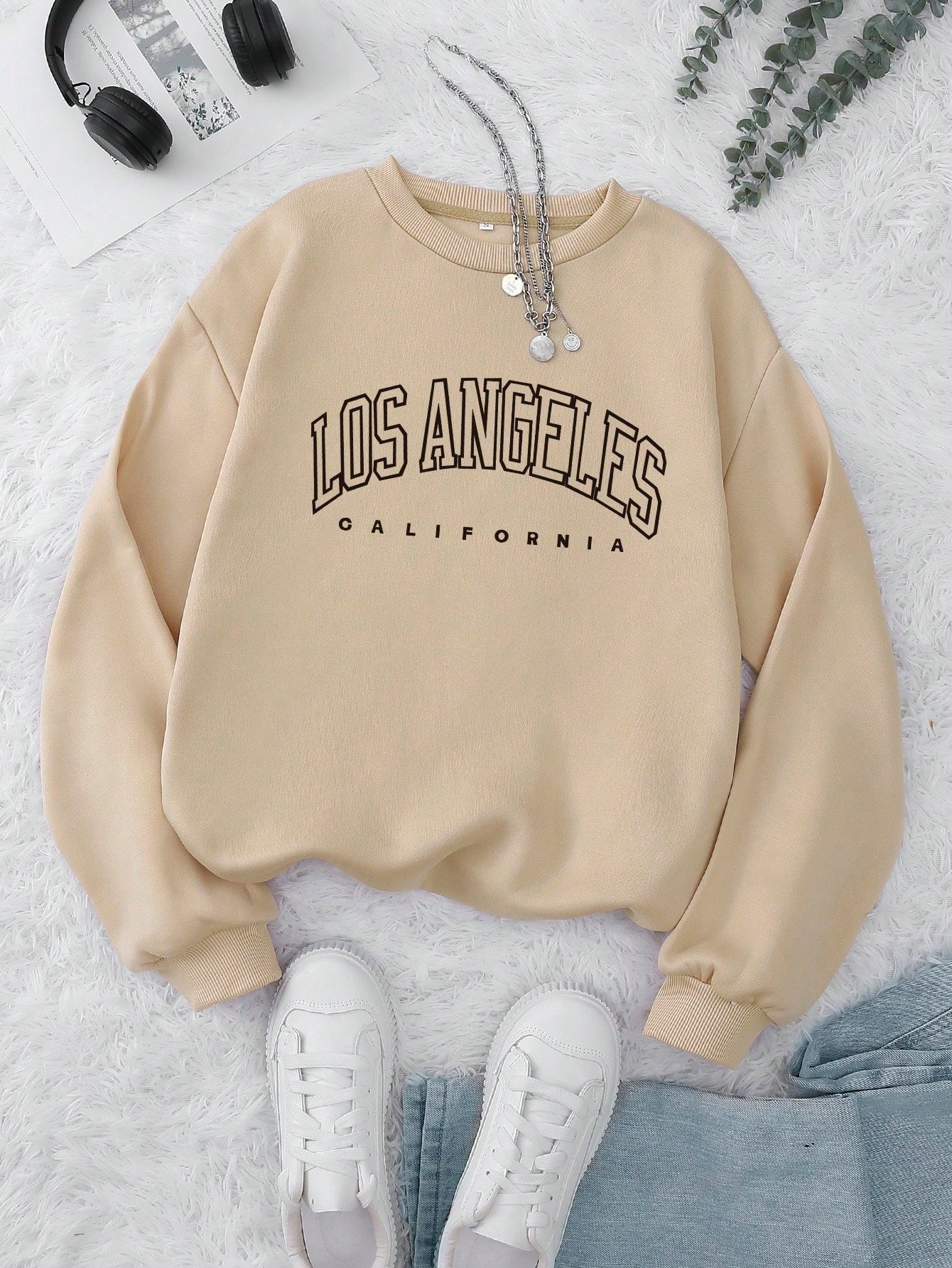 INAWLY Letter Graphic Thermal Lined Sweatshirt,Long Sleeve Tops