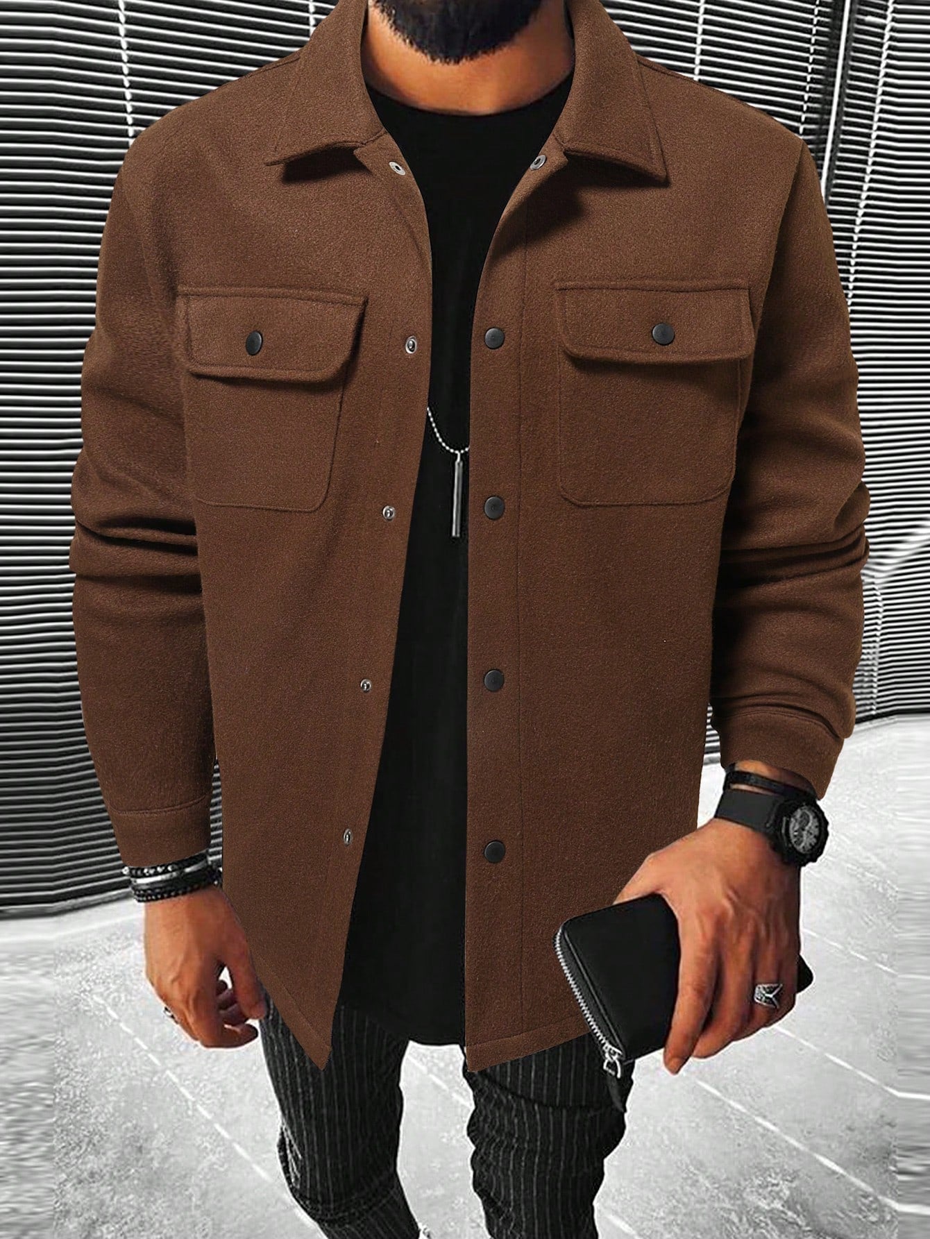 Manfinity Homme Men Flap Pocket Overcoat