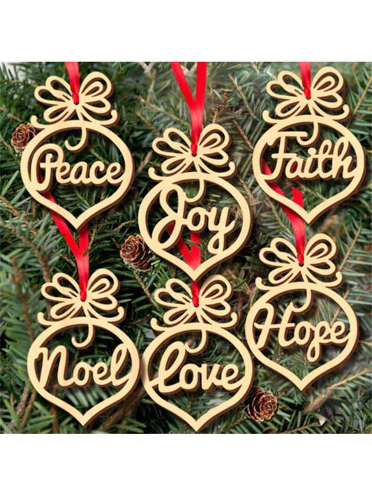 6pcs Christmas Wooden Ornaments Hollow Word Hanging Tags Crafts Pendant Decor Holiday Wedding Christmas Decorations Xmas Tree Hanging Pendant Decoration For Christmas Holiday Wedding Decoration,Christmas