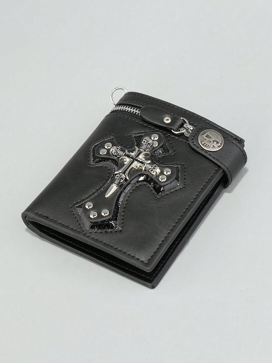 1pc New Retro Men Wallet Short Fashionable Wallet PUNK Black Skull