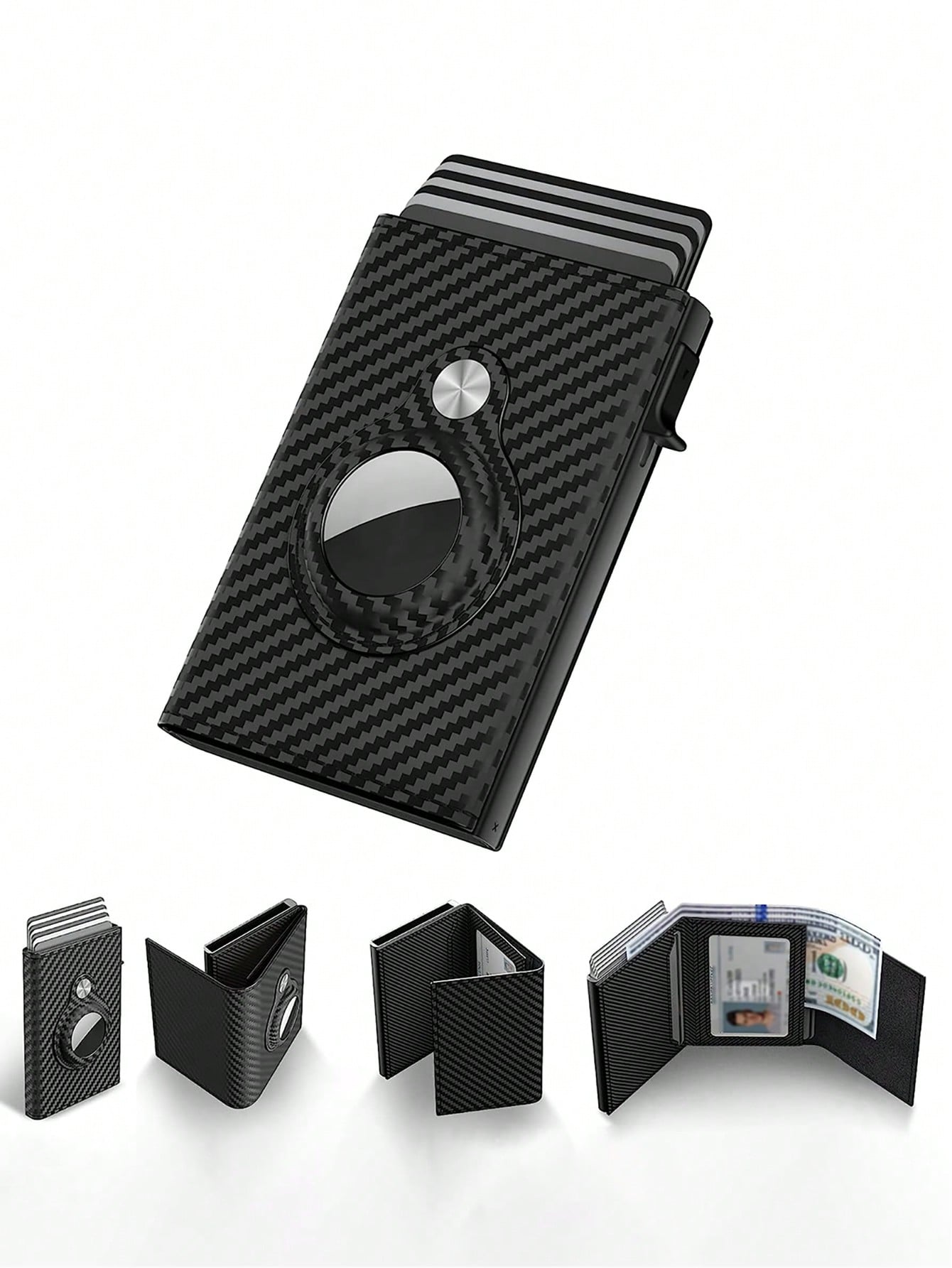 Anti-theft Carbon Fiber Trifold Magnetic Card Wallet For Men