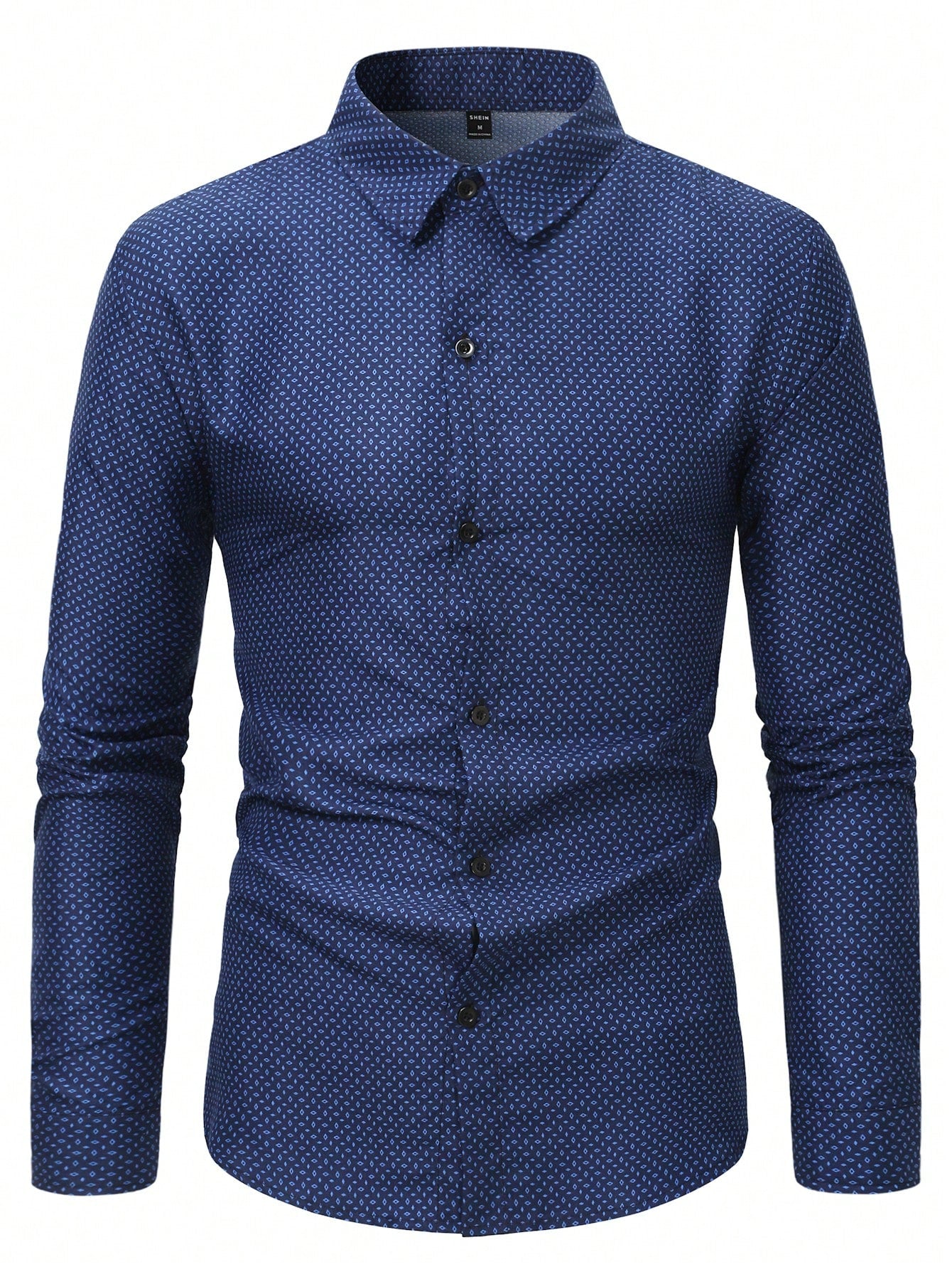 Manfinity Mode Men's Casual Blue Turndown Collar Long Sleeve Collar Shirt (Asymmetric Cut), For Work, Business