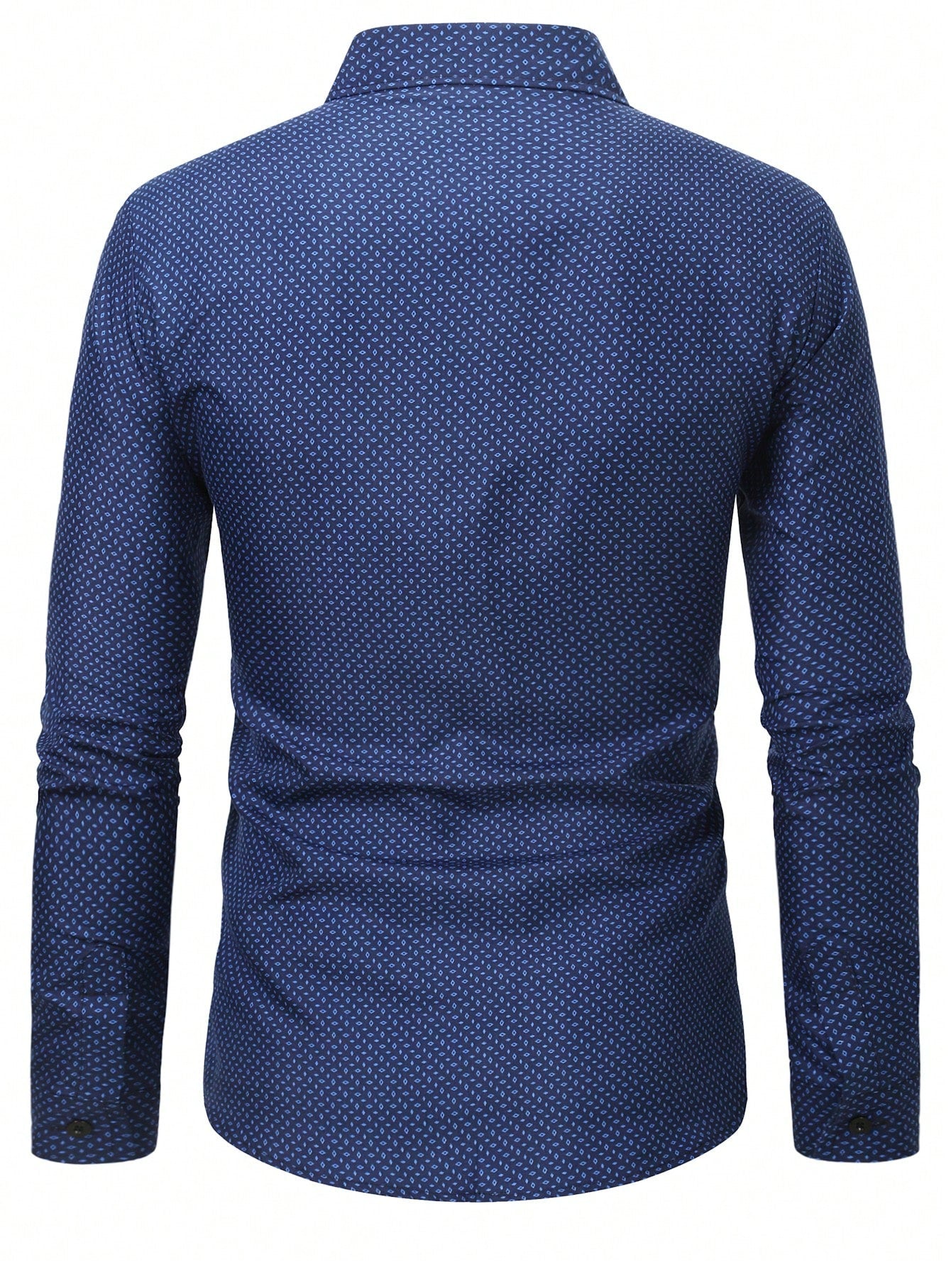 Manfinity Mode Men's Casual Blue Turndown Collar Long Sleeve Collar Shirt (Asymmetric Cut), For Work, Business