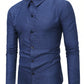 Manfinity Mode Men's Casual Blue Turndown Collar Long Sleeve Collar Shirt (Asymmetric Cut), For Work, Business