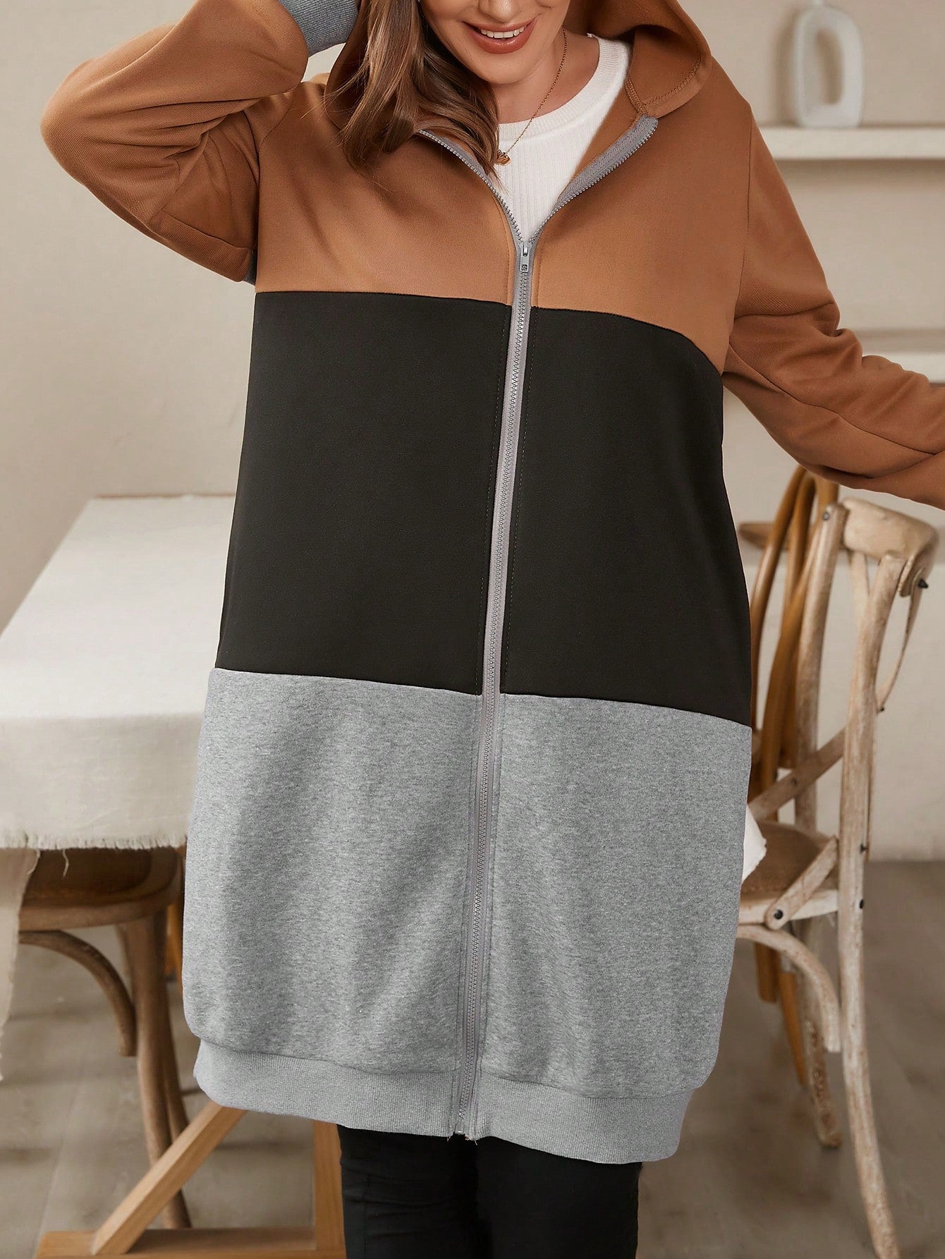 LUNE Plus Colorblock Zip Up Hoodie