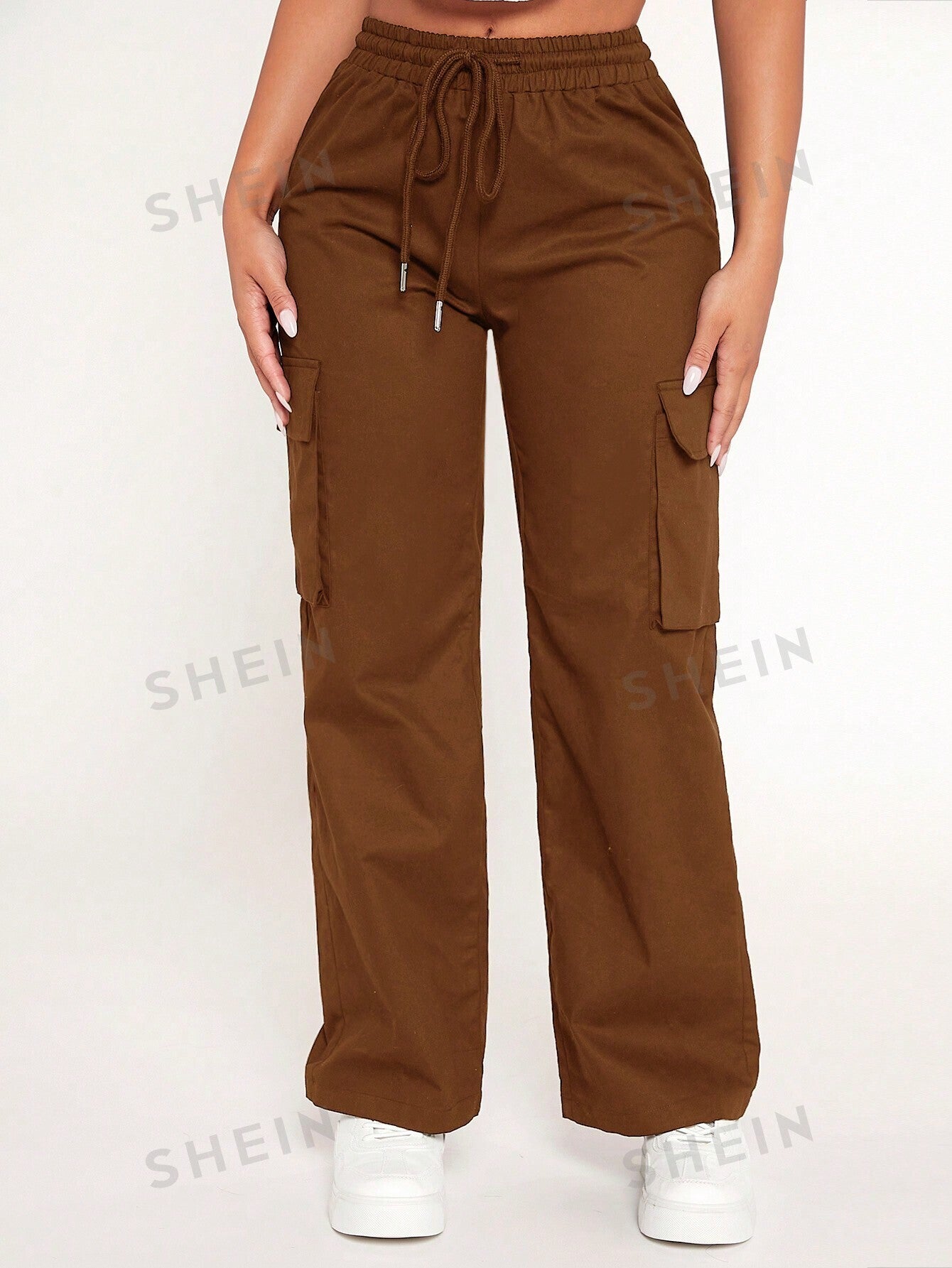 PETITE Drawstring Waist Flap Pocket Side Cargo Pants