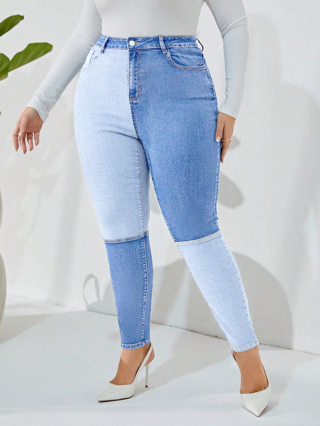 Privé Plus Two Tone Skinny Jeans