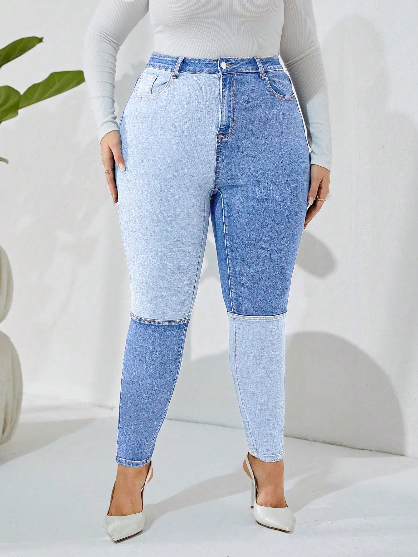 Privé Plus Two Tone Skinny Jeans