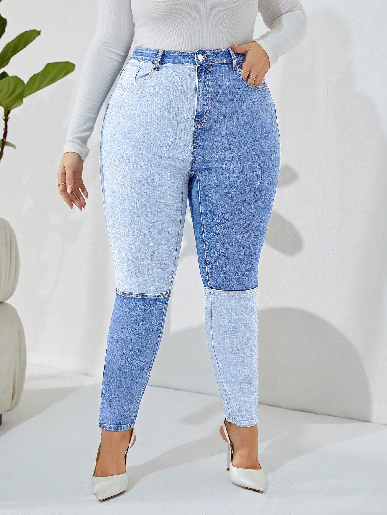 Privé Plus Two Tone Skinny Jeans