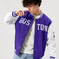 Manfinity RebelGame Oversized Men's Letter Graphic Striped Trim Varsity Jacket