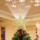 Christmas Tree Topper, Glittery Gold Star Tree Topper Kinds Of Projection Effects With Rotating Magic Snowflake LED Projector For Xmas Holiday Party Gift Decor