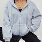 Essnce Solid Zip Up Drop Shoulder Drawstring Thermal Lined Hoodie