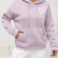 EZwear Heart Print Kangaroo Pocket Drop Shoulder Drawstring Hoodie