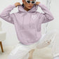 EZwear Heart Print Kangaroo Pocket Drop Shoulder Drawstring Hoodie