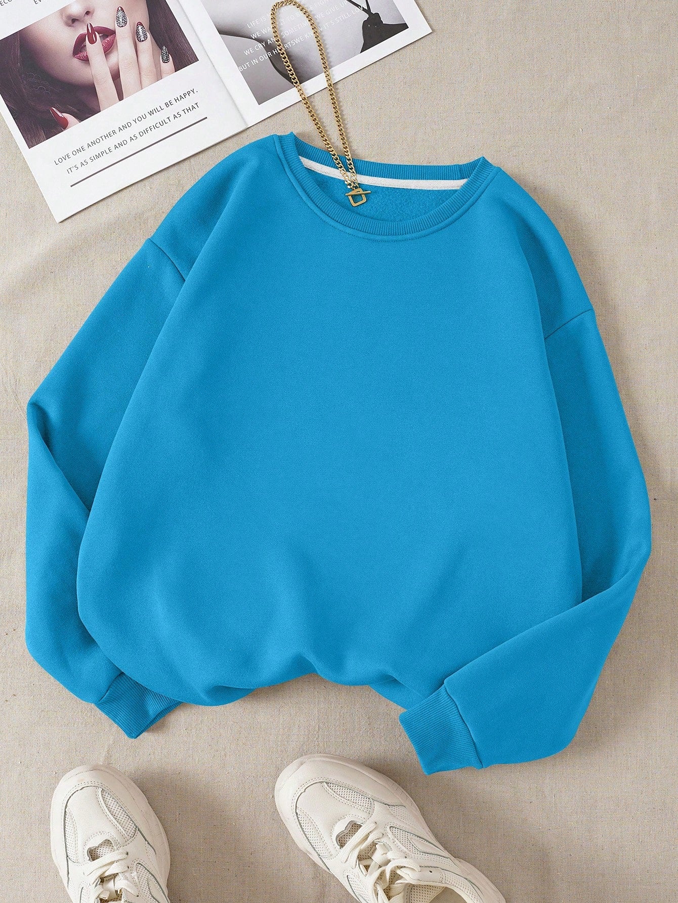 INAWLY Solid Round Neck Thermal Lined Sweatshirt,Long Sleeve Tops