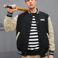 Manfinity RebelGame Oversized Men's Letter Patched Striped Trim Colorblocked Varsity Jacket Without Hoodie