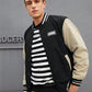 Manfinity RebelGame Oversized Men's Letter Patched Striped Trim Colorblocked Varsity Jacket Without Hoodie