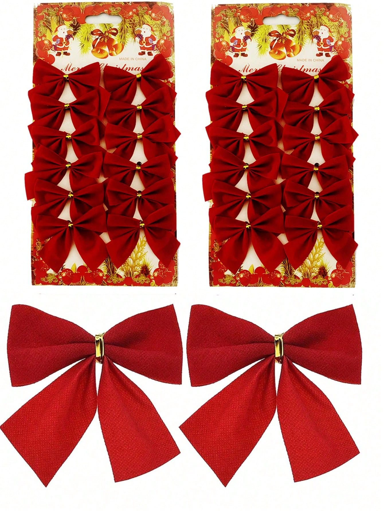 24pcs Mini Christmas Tree Decor Bow, Cute Wedding Party Home Wreath Hanging Ornaments (Red),Christmas