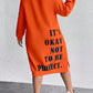 Women's Plus Size Slogan Printed Slit Drop Shoulder Sweatshirt Dress