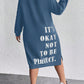 Women's Plus Size Slogan Printed Slit Drop Shoulder Sweatshirt Dress