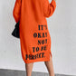 Women's Plus Size Slogan Printed Slit Drop Shoulder Sweatshirt Dress