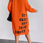 Women's Plus Size Slogan Printed Slit Drop Shoulder Sweatshirt Dress