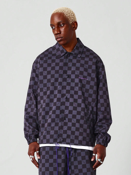 SUMWON Button Through Jacket With Checkerboard Print