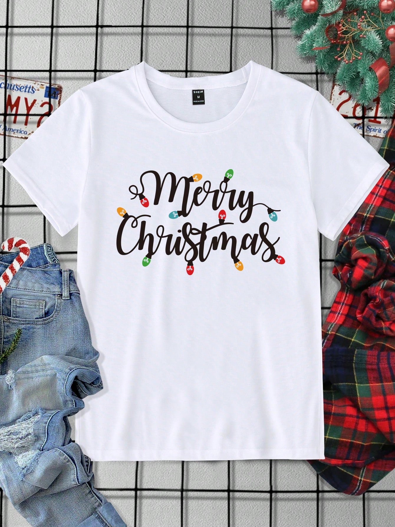 Men 1pc Christmas Print Tee