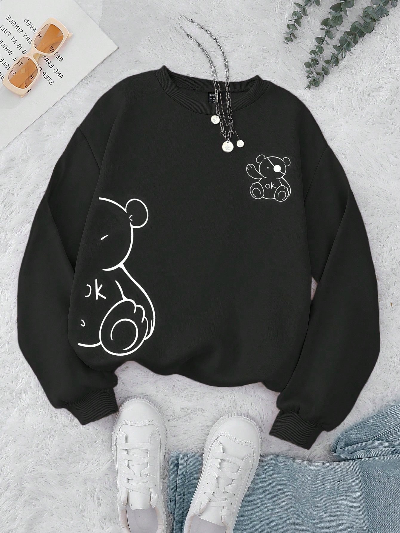 INAWLY Cartoon Graphic Thermal Lined Sweatshirt,Long Sleeve Tops