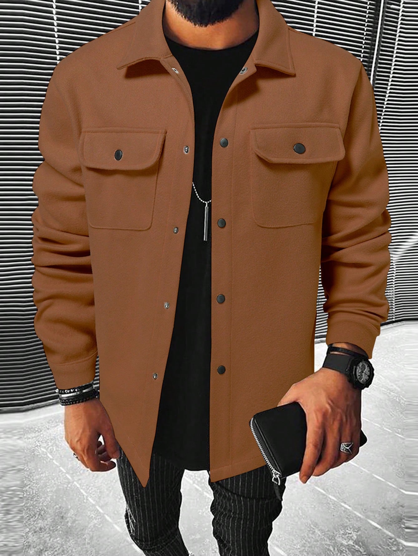 Manfinity Homme Men Flap Pocket Overcoat