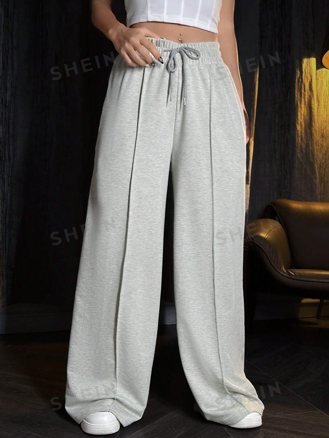 MOOSTA Drawstring Waist Wide Leg Sweatpants