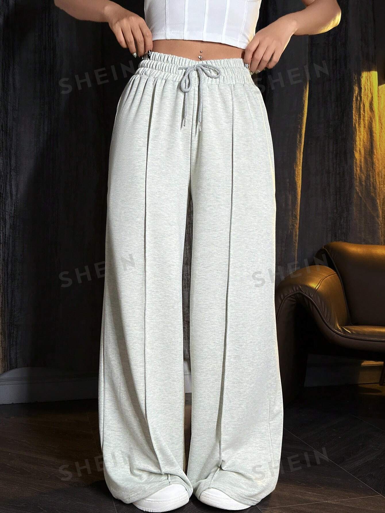 MOOSTA Drawstring Waist Wide Leg Sweatpants