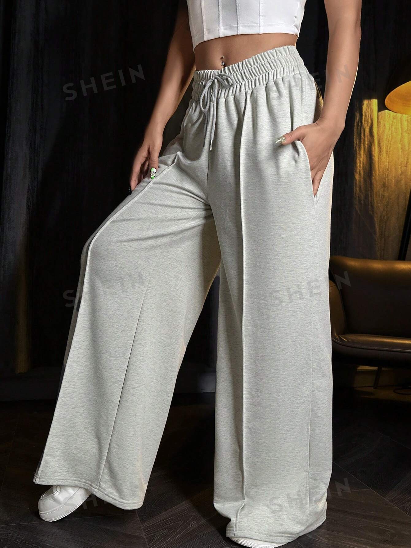 MOOSTA Drawstring Waist Wide Leg Sweatpants