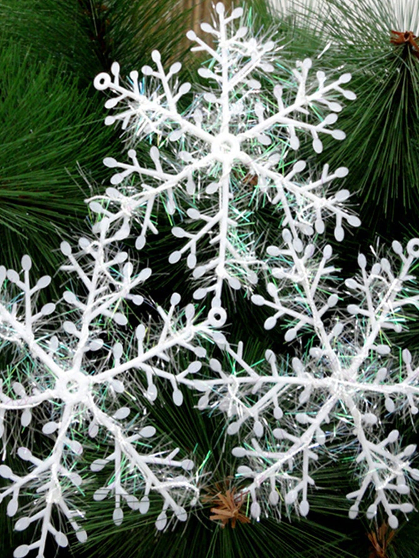 3pcs Christmas Decoration Imitation Snowflakes Plastic Hanging Ornaments, Christmas Tree Decoration, Festival Atmosphere Decor, Home