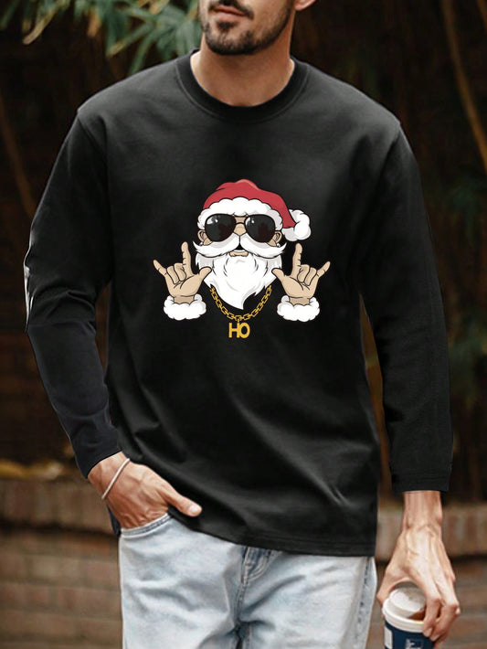 Men Christmas Santa Claus Print Tee