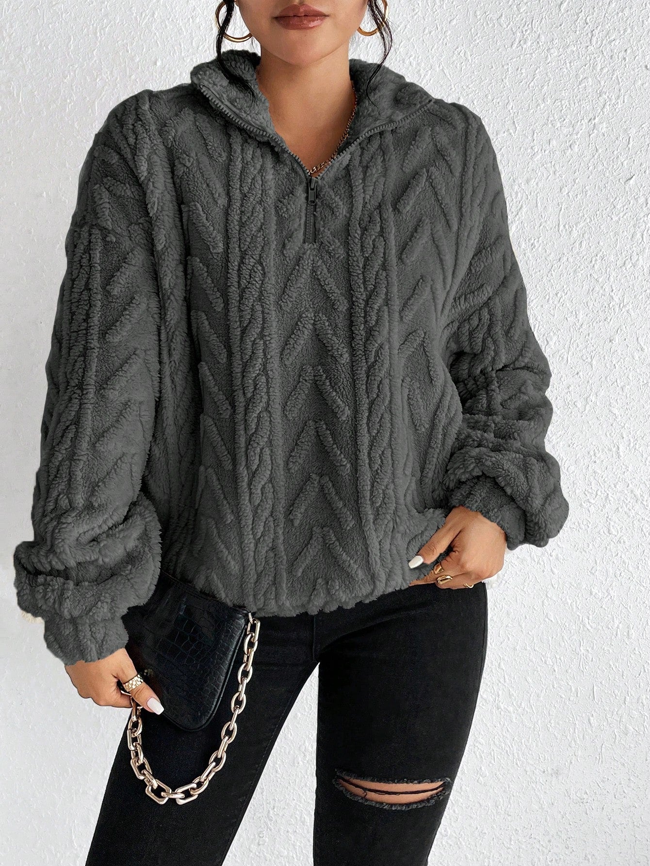 Frenchy Drop Shoulder Half Zip Sweatshirt,Long Sleeve Tops