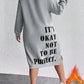 Women's Plus Size Slogan Printed Slit Drop Shoulder Sweatshirt Dress